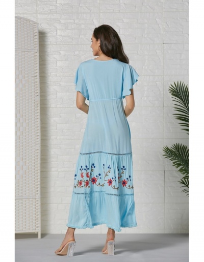 Replica  2022 Flower Embroidery Ruffled Sleeve Maxi Dress Short Sleeve V Neck #796992 $57.40 USD for Wholesale