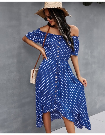 Replica  Summer Polka Dots Off Shoulder Puff Sleeve Dress Short Sleeve Boat Neck #796995 $32.16 USD for Wholesale