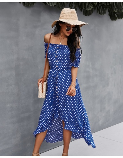 Replica  Summer Polka Dots Off Shoulder Puff Sleeve Dress Short Sleeve Boat Neck #796995 $32.16 USD for Wholesale