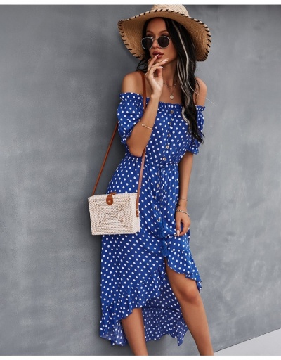 Replica  Summer Polka Dots Off Shoulder Puff Sleeve Dress Short Sleeve Boat Neck #796995 $32.16 USD for Wholesale