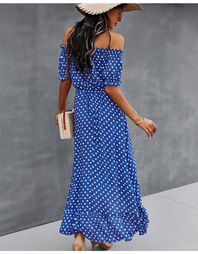 Replica  Summer Polka Dots Off Shoulder Puff Sleeve Dress Short Sleeve Boat Neck #796995 $32.16 USD for Wholesale