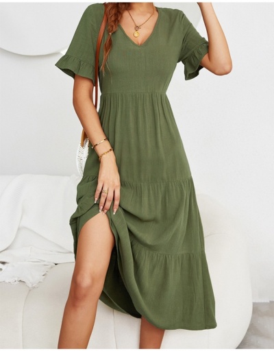 Replica  Summer Solid Color V-Neck Short Sleeve Dress Short Sleeve V Neck #796996 $33.80 USD for Wholesale