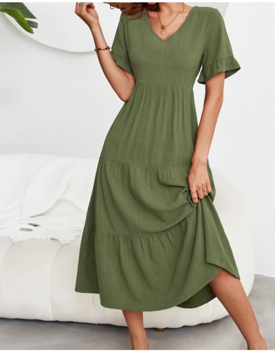 Replica  Summer Solid Color V-Neck Short Sleeve Dress Short Sleeve V Neck #796996 $33.80 USD for Wholesale