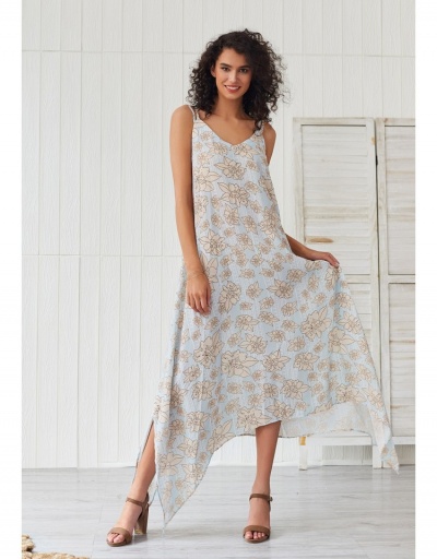  Summer Printing Sweet Sleeveless Irregular Maxi Dress Sleeveless V Neck #796998 $34.58 USD, Wholesale Fashion Maxi Dresses