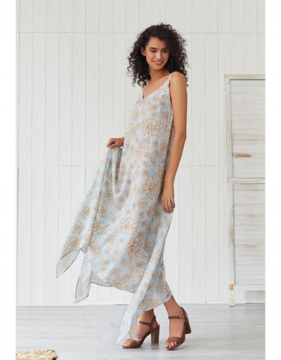 Replica  Summer Printing Sweet Sleeveless Irregular Maxi Dress Sleeveless V Neck #796998 $34.58 USD for Wholesale