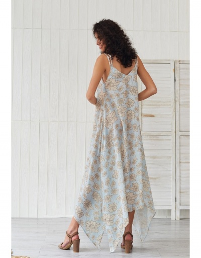 Replica  Summer Printing Sweet Sleeveless Irregular Maxi Dress Sleeveless V Neck #796998 $34.58 USD for Wholesale