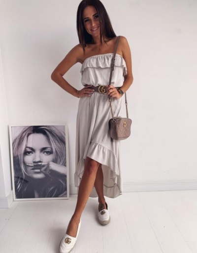 Replica  Pure Color Bandeau Backless Women's Midi Dress Sleeveless Boat Neck #797001 $20.60 USD for Wholesale