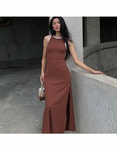  Pure Color Split Hem Backless Dress Sleeveless Crew Neck #797003 $19.06 USD, Wholesale Fashion Maxi Dresses