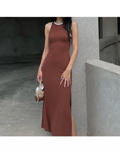 Replica  Pure Color Split Hem Backless Dress Sleeveless Crew Neck #797003 $19.06 USD for Wholesale