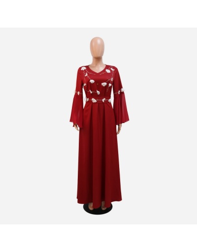 Replica Elegant Flower Hot Drilling Flare Sleeve Maxi Dress Long Sleeve V Neck #797005 $46.18 USD for Wholesale