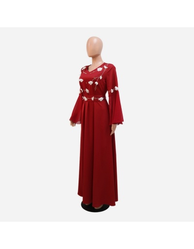 Replica Elegant Flower Hot Drilling Flare Sleeve Maxi Dress Long Sleeve V Neck #797005 $46.18 USD for Wholesale