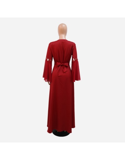 Replica Elegant Flower Hot Drilling Flare Sleeve Maxi Dress Long Sleeve V Neck #797005 $46.18 USD for Wholesale