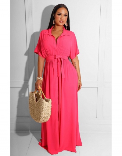  Pure Color Loose Style Dress Short Sleeve Turndown Collar #797008 $28.73 USD, Wholesale Fashion Maxi Dresses