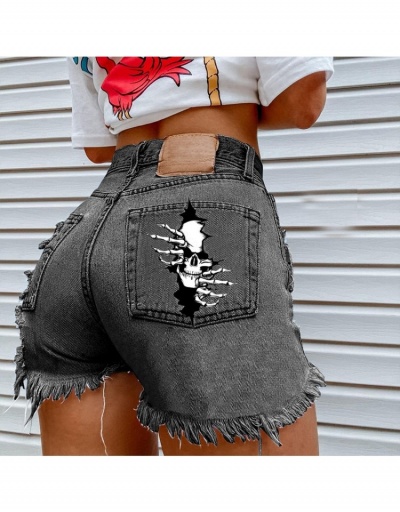 Replica Hip Hop Style Cartoon Printing Denim Tassels Short Pants  #797013 $26.07 USD for Wholesale