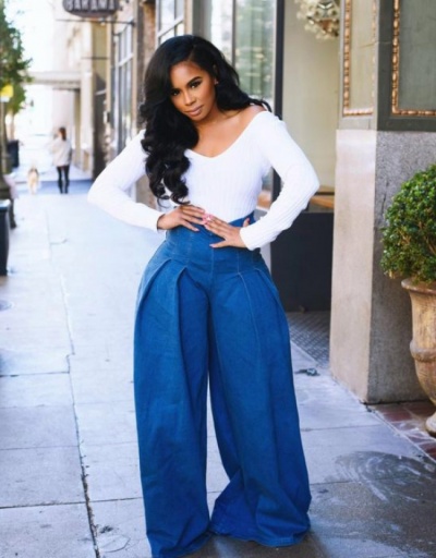 Replica Casual Fashion Solid Color Denim Loose Long Pants  #797016 $29.28 USD for Wholesale