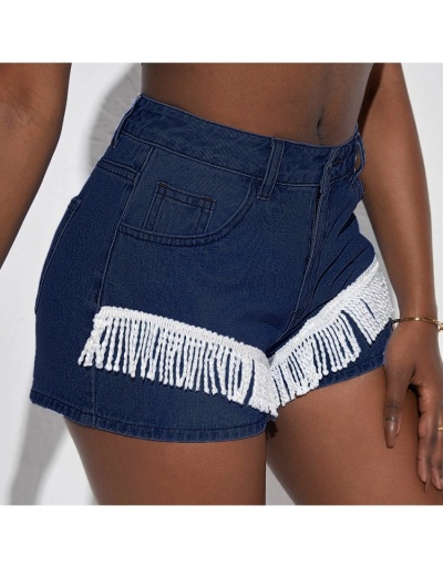 Replica Casual Women Tassels Design Zipper Up Short Denim Pants  #797018 $21.13 USD for Wholesale