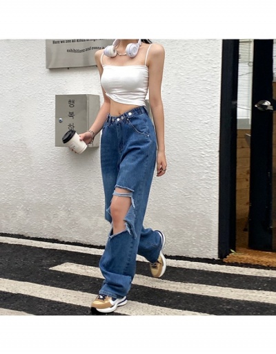 Replica Women Fashion Denim Straight Ripped Long Jeans  #797022 $28.73 USD for Wholesale