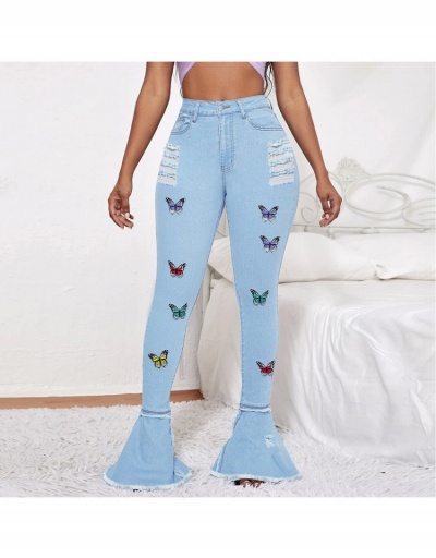  Street Ripped Butterfly Pattern Bootcut Jeans #797039 $34.94 USD, Wholesale Fashion Jeans