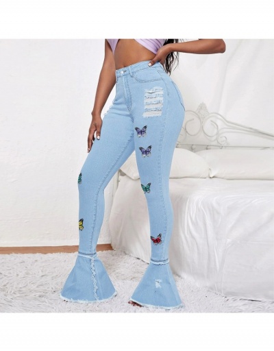 Replica  Street Ripped Butterfly Pattern Bootcut Jeans #797039 $34.94 USD for Wholesale