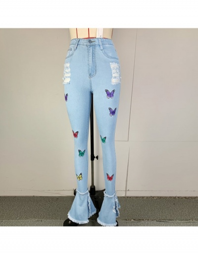 Replica  Street Ripped Butterfly Pattern Bootcut Jeans #797039 $34.94 USD for Wholesale