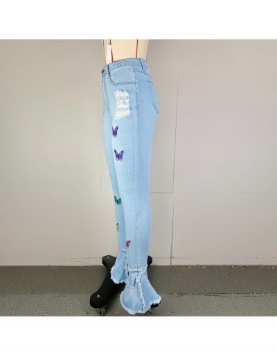 Replica  Street Ripped Butterfly Pattern Bootcut Jeans #797039 $34.94 USD for Wholesale