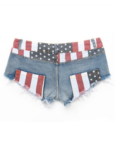 Replica  American Flag Pattern Patchwork Hot Low Rise Denim Shorts #797041 $25.48 USD for Wholesale