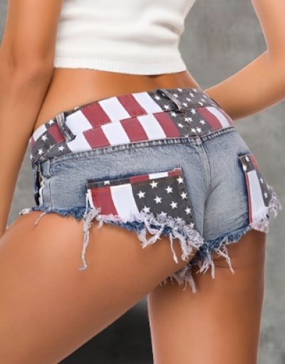 Replica  American Flag Pattern Patchwork Hot Low Rise Denim Shorts #797041 $25.48 USD for Wholesale