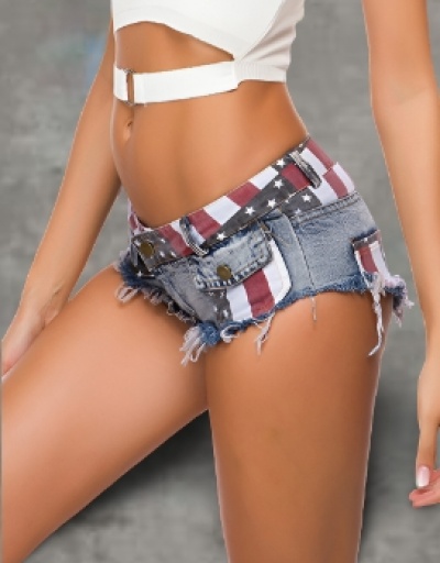 Replica  American Flag Pattern Patchwork Hot Low Rise Denim Shorts #797041 $25.48 USD for Wholesale