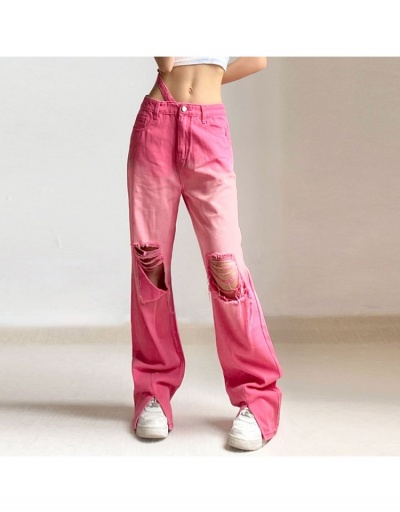 Casaul Women Hole Design Gradient Color Long Jeans  #797048 $32.13 USD, Wholesale Fashion Jeans