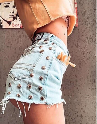 Round Rivets High Waist Straight Denim Shorts #797049 $24.57 USD, Wholesale Fashion Jeans