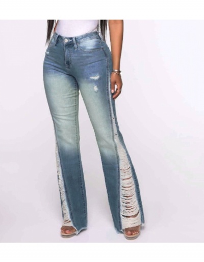  Summer Casual Fashion Women's Flare Ripped Denim Pants #797051 $33.80 USD, Wholesale Fashion Jeans