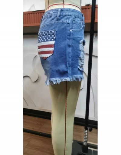 Replica Ripped American Flag Pockets Patchwork Denim Shorts #797060 $23.09 USD for Wholesale