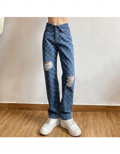  Casual Fashion High Waist Straight Floral Women Jeans  #797078 $37.96 USD, Wholesale Fashion Jeans