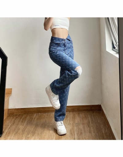 Replica  Casual Fashion High Waist Straight Floral Women Jeans  #797078 $37.96 USD for Wholesale