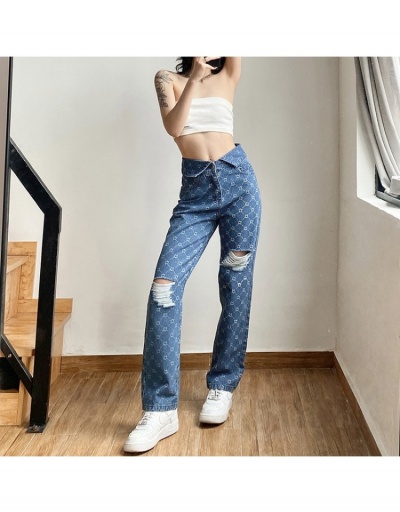 Replica  Casual Fashion High Waist Straight Floral Women Jeans  #797078 $37.96 USD for Wholesale