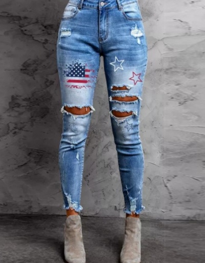 American Flag Ripped High Waisted Pencil Jeans #797080 $45.97 USD, Wholesale Fashion Jeans