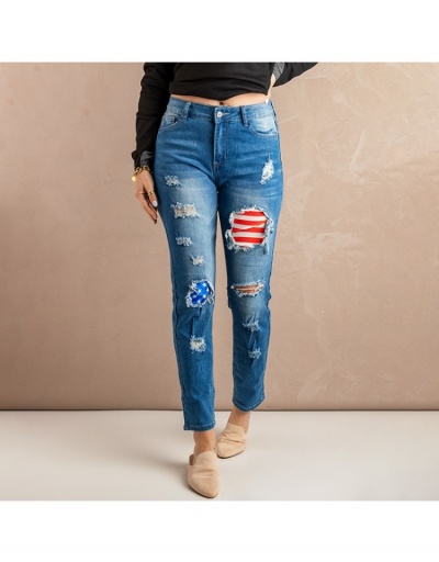 Replica Ripped American Flag Patchwork  Straight Jean Trousers #797081 $37.40 USD for Wholesale