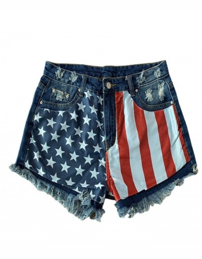 Replica American Flag Straight Denim Shorts For Women #797082 $32.76 USD for Wholesale