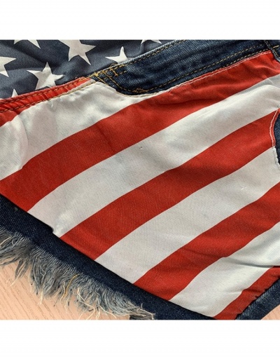 Replica American Flag Straight Denim Shorts For Women #797082 $32.76 USD for Wholesale