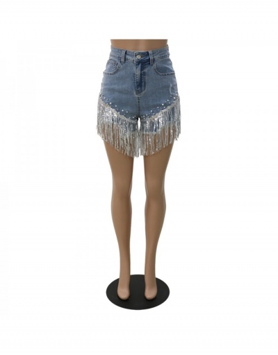 Replica  Hot Fashion Beaded Tassel Pearl Denim Shorts #797089 $36.40 USD for Wholesale