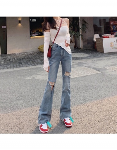  Fashion Ripped Pure Color Bootcut Jeans #797098 $38.89 USD, Wholesale Fashion Jeans