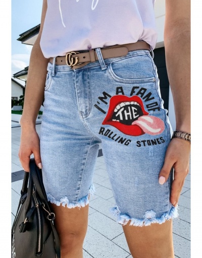 Women's Lips Printed Denim Shorts  #797108 $27.10 USD, Wholesale Fashion Jeans