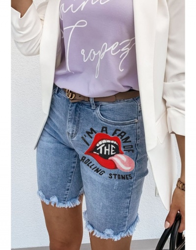 Replica Women's Lips Printed Denim Shorts  #797108 $27.10 USD for Wholesale