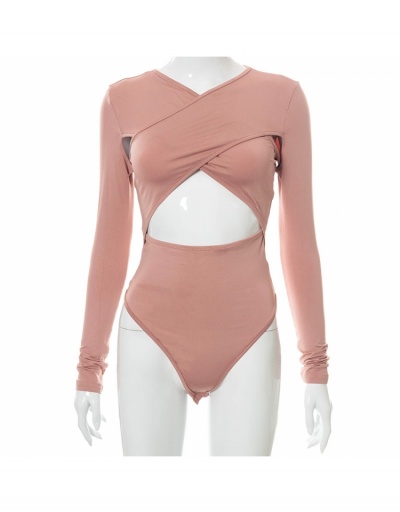 Replica  Sexy Solid Hollowed Out Long Sleeve Bodysuit Long Sleeve V Neck #797123 $13.39 USD for Wholesale