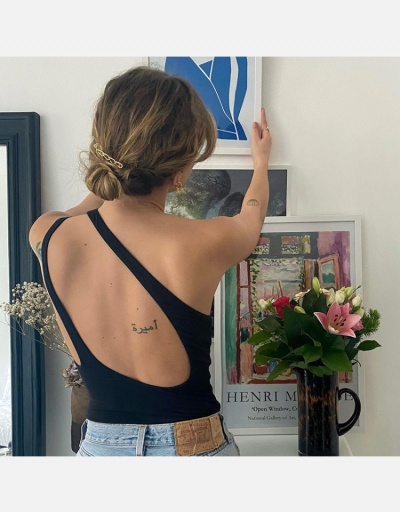  Sleeveless Backless Irregular One Piece Bodysuit Sleeveless Inclined Shoulder #797124 $16.77 USD, Wholesale Fashion Bodysuits