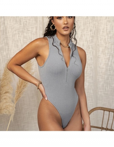  Women's Pure Color Zipper Bodysuits Sleeveless Stand Collar #797125 $18.79 USD, Wholesale Fashion Bodysuits