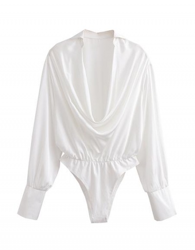 Sexy Deep V Neck Long Sleeve White Bodysuit Long Sleeve V Neck #797127 $34.58 USD, Wholesale Fashion Bodysuits