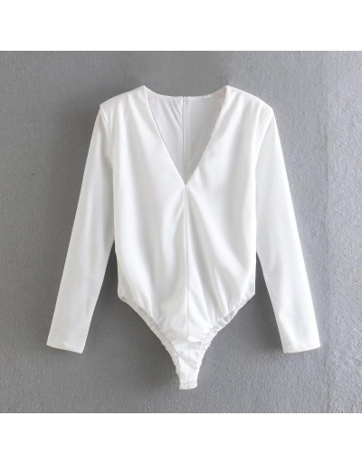 Replica Sexy White Solid V Neck Long Sleeve Bodysuits Long Sleeve V Neck #797130 $27.89 USD for Wholesale