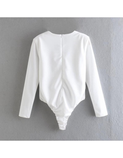 Replica Sexy White Solid V Neck Long Sleeve Bodysuits Long Sleeve V Neck #797130 $27.89 USD for Wholesale