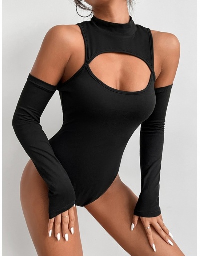 Replica  Backless Hollowed Out Pure Color Bodysuit Long Sleeve Turtle Neck #797133 $15.15 USD for Wholesale